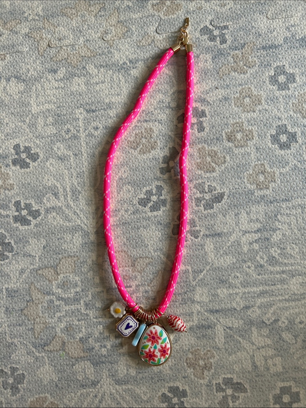 Zara Pink cord Charm Necklace with Floral Pendant